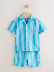 Blue Short Sleeves Revere Collar Stripe Shirt And Shorts Set (3mths-7yrs) - Image 5 of 9