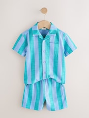 Blue Short Sleeves Revere Collar Stripe Shirt And Shorts Set (3mths-7yrs) - Image 6 of 9