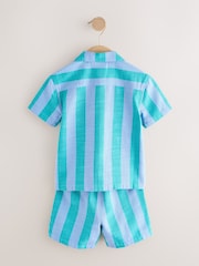 Blue Short Sleeves Revere Collar Stripe Shirt And Shorts Set (3mths-7yrs) - Image 7 of 9