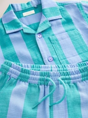 Blue Short Sleeves Revere Collar Stripe Shirt And Shorts Set (3mths-7yrs) - Image 8 of 9