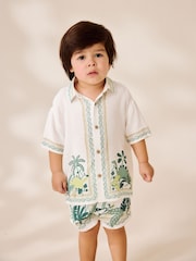 White Safari Print Border Short Sleeves Printed Shirt and Shorts Set (3mths-7yrs) - Image 1 of 4