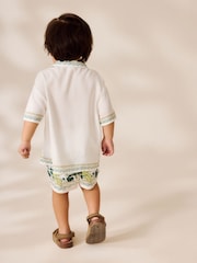 White Safari Print Border Short Sleeves Printed Shirt and Shorts Set (3mths-7yrs) - Image 2 of 4