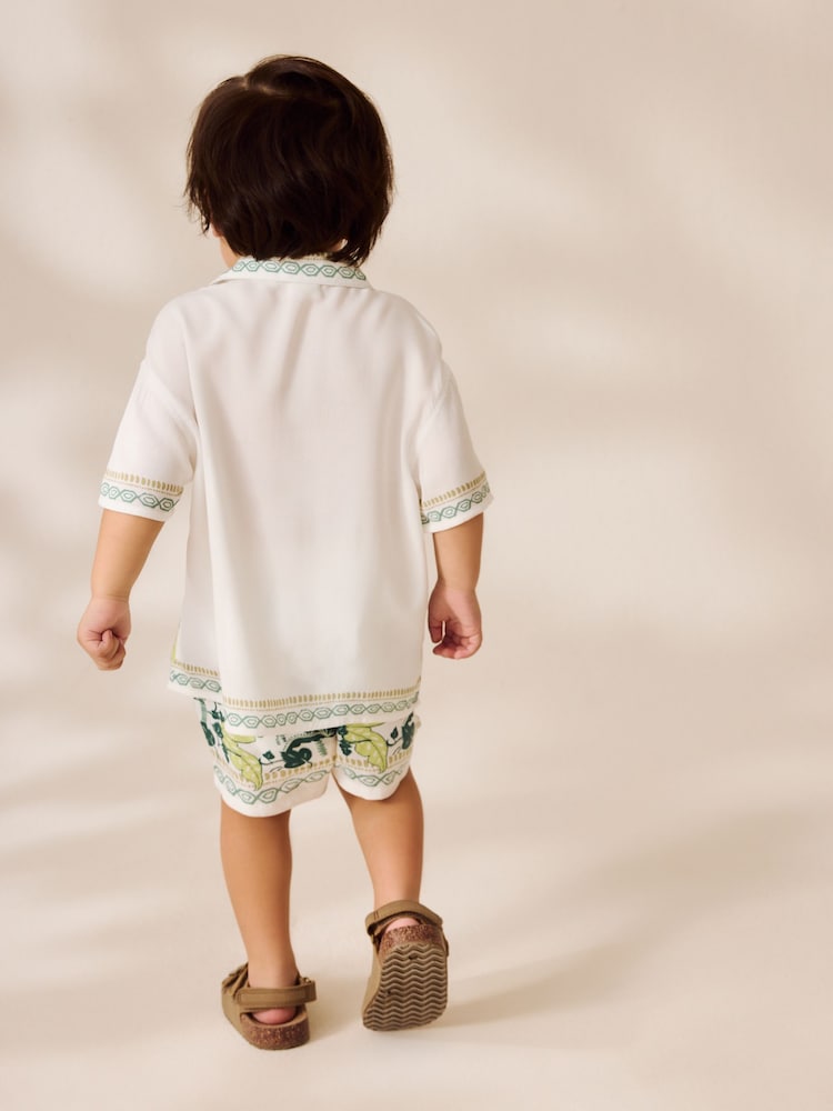 White Safari Print Border Short Sleeves Printed Shirt and Shorts Set (3mths-7yrs) - Image 2 of 4