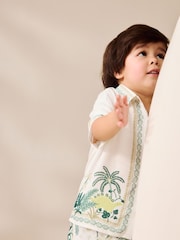 White Safari Print Border Short Sleeves Printed Shirt and Shorts Set (3mths-7yrs) - Image 3 of 4