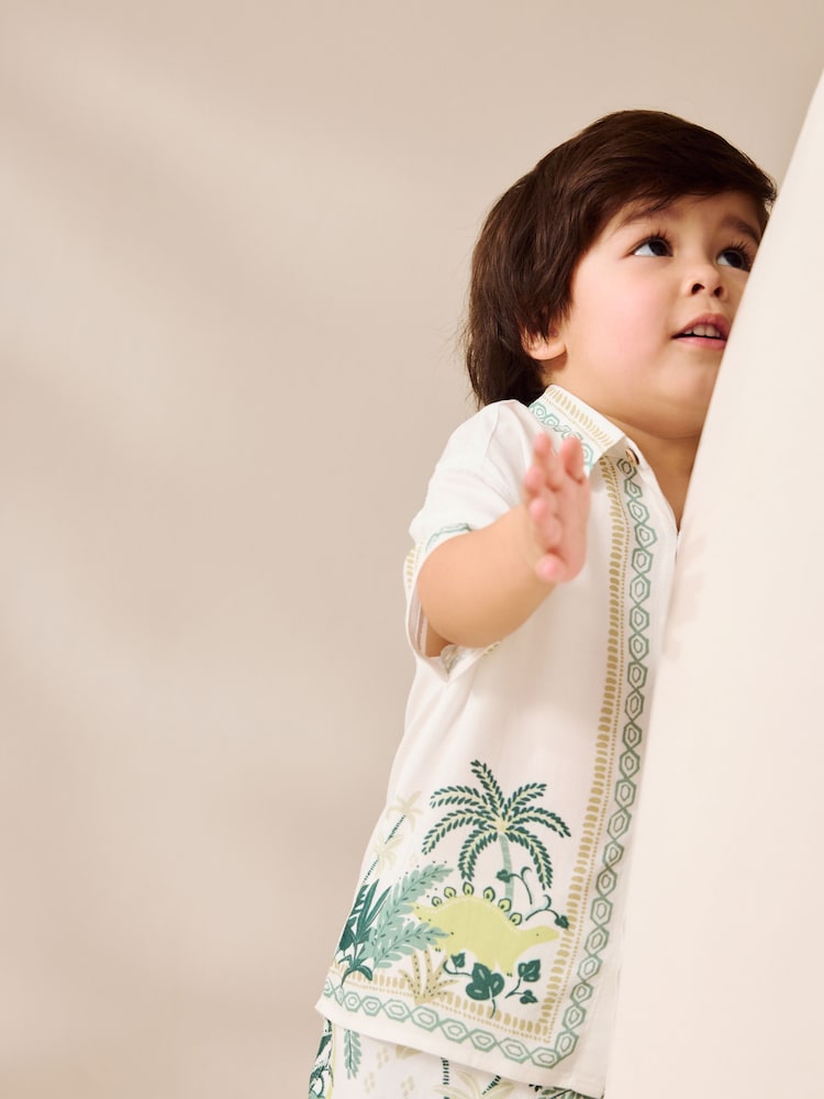 White Safari Print Border Short Sleeves Printed Shirt and Shorts Set (3mths-7yrs) - Image 3 of 4