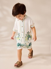 White Safari Print Border Short Sleeves Printed Shirt and Shorts Set (3mths-7yrs) - Image 4 of 4