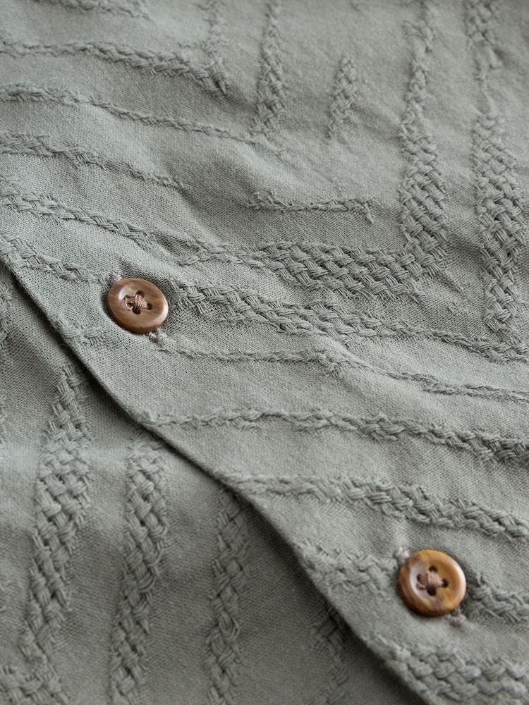 Khaki Green Revere Collar Short Sleeve Texture Shirt And Shorts Set (3mths-7yrs) - Image 11 of 11