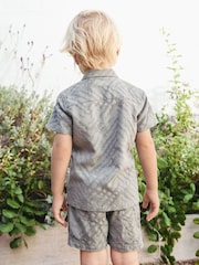 Khaki Green Revere Collar Short Sleeve Texture Shirt And Shorts Set (3mths-7yrs) - Image 3 of 11