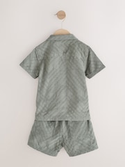 Khaki Green Revere Collar Short Sleeve Texture Shirt And Shorts Set (3mths-7yrs) - Image 6 of 11