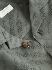 Khaki Green Revere Collar Short Sleeve Texture Shirt And Shorts Set (3mths-7yrs) - Image 8 of 11