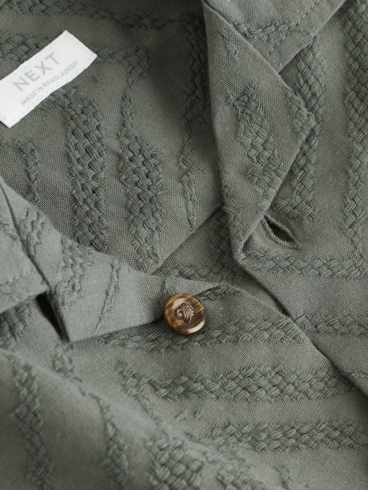 Khaki Green Revere Collar Short Sleeve Texture Shirt And Shorts Set (3mths-7yrs) - Image 8 of 11
