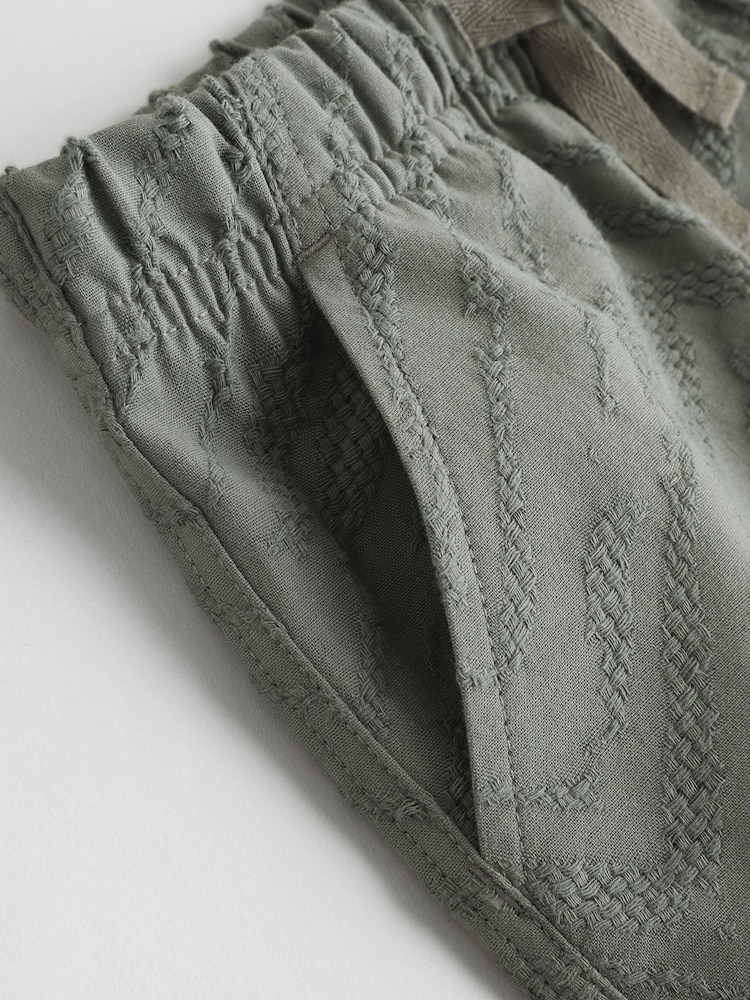 Khaki Green Revere Collar Short Sleeve Texture Shirt And Shorts Set (3mths-7yrs) - Image 9 of 11
