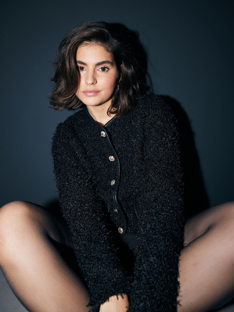 Black Smart Knitted Button Up Jacket - Image 2 of 9