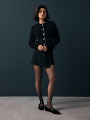 Black Smart Knitted Button Up Jacket - Image 3 of 9
