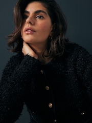 Black Smart Knitted Button Up Jacket - Image 4 of 9