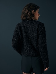 Black Smart Knitted Button Up Jacket - Image 5 of 9