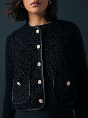 Black Smart Knitted Button Up Jacket - Image 6 of 9