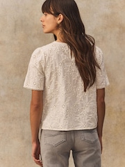 Crème - Chemisier en coton texturé Fleuri Cornelli brodé Manches courtes  100% Coton - Image 4 de 8