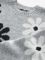 Grey Floral Graphic Pattern Knitted Jumper - Image 6 of 7