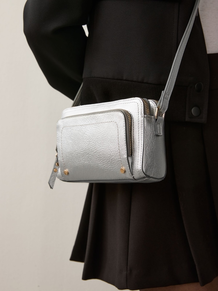 Metallic Double Zip Cross Body Bag - Image 2 of 8