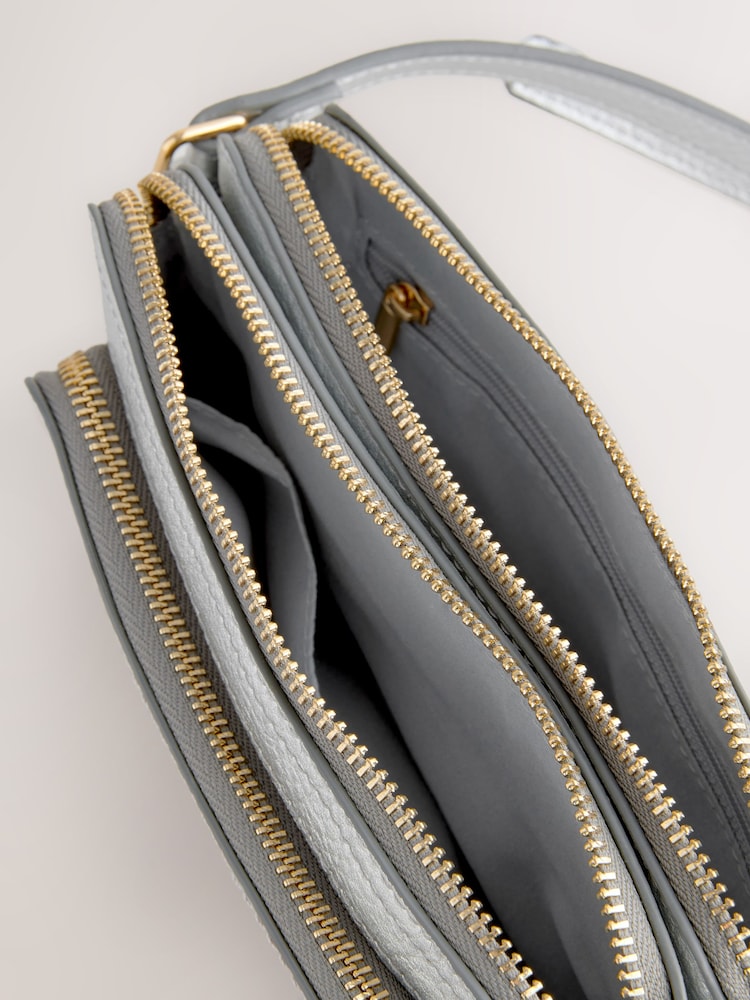 Metallic Double Zip Cross Body Bag - Image 8 of 8