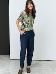 Green Abstract Border Palm Print Textured Boxy T-Shirt - Image 2 of 8