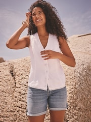 White Linen Sleeveless Lined Waistcoat - Image 1 of 7