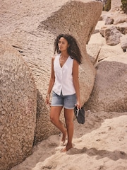 White Linen Sleeveless Lined Waistcoat - Image 2 of 7