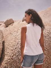 White Linen Sleeveless Lined Waistcoat - Image 3 of 7