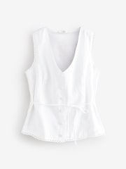 White Linen Sleeveless Lined Waistcoat - Image 5 of 7