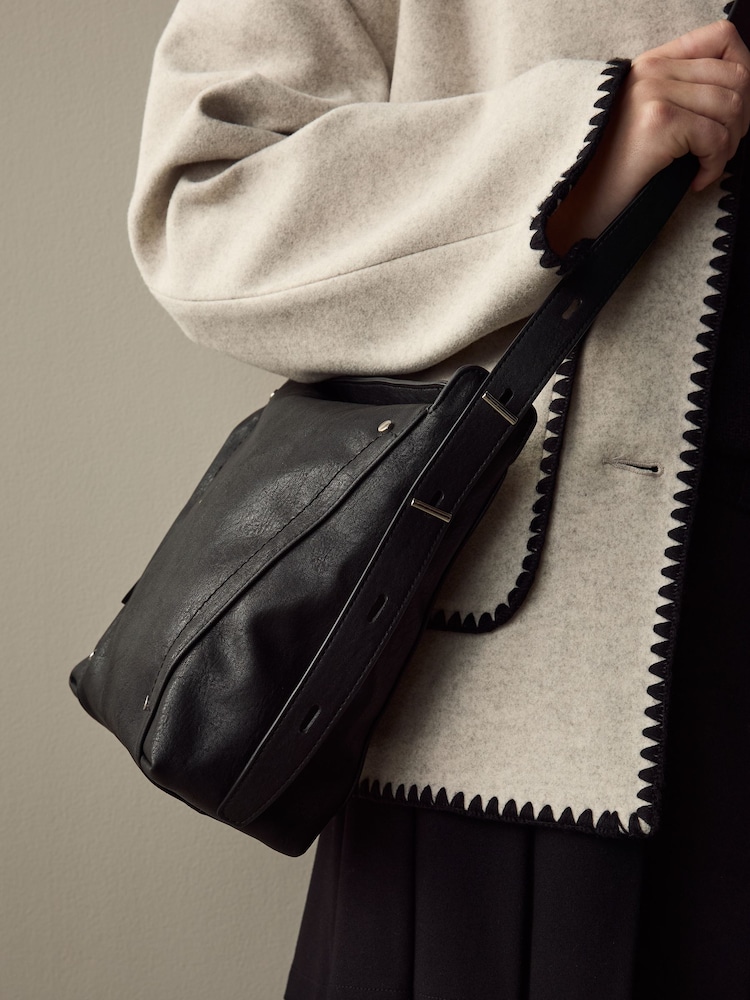 Black Crinkle Cross-Body Bag - Image 2 of 9