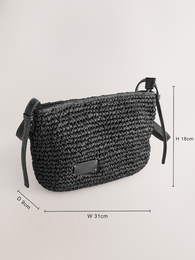 Czarny - Straw Effect Cross-Body Bag - Image 4 of 10