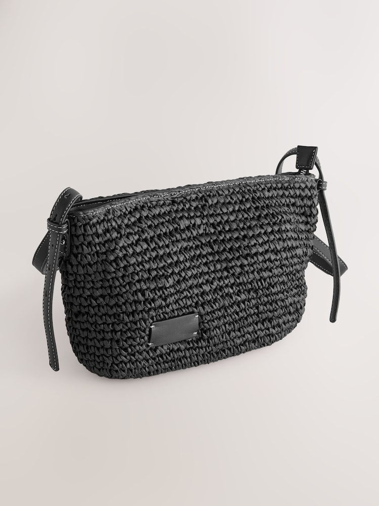 Czarny - Straw Effect Cross-Body Bag - Image 6 of 10