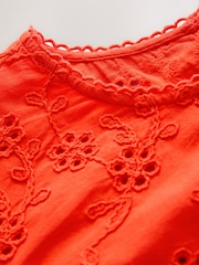 Red Textured Floral Cornelli Embroidered Short Sleeve 100% Cotton Blouse - Image 2 of 3