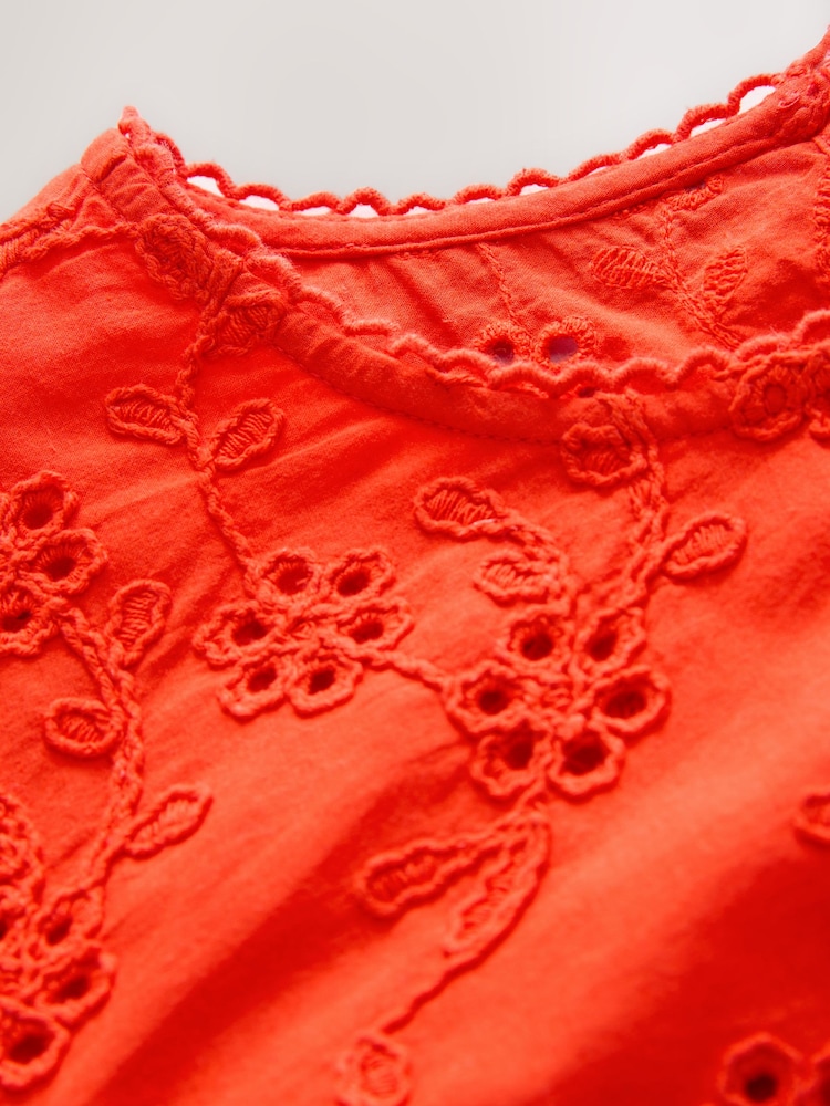 Red Textured Floral Cornelli Embroidered Short Sleeve 100% Cotton Blouse - Image 2 of 3