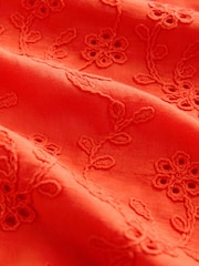 Red Textured Floral Cornelli Embroidered Short Sleeve 100% Cotton Blouse - Image 7 of 7