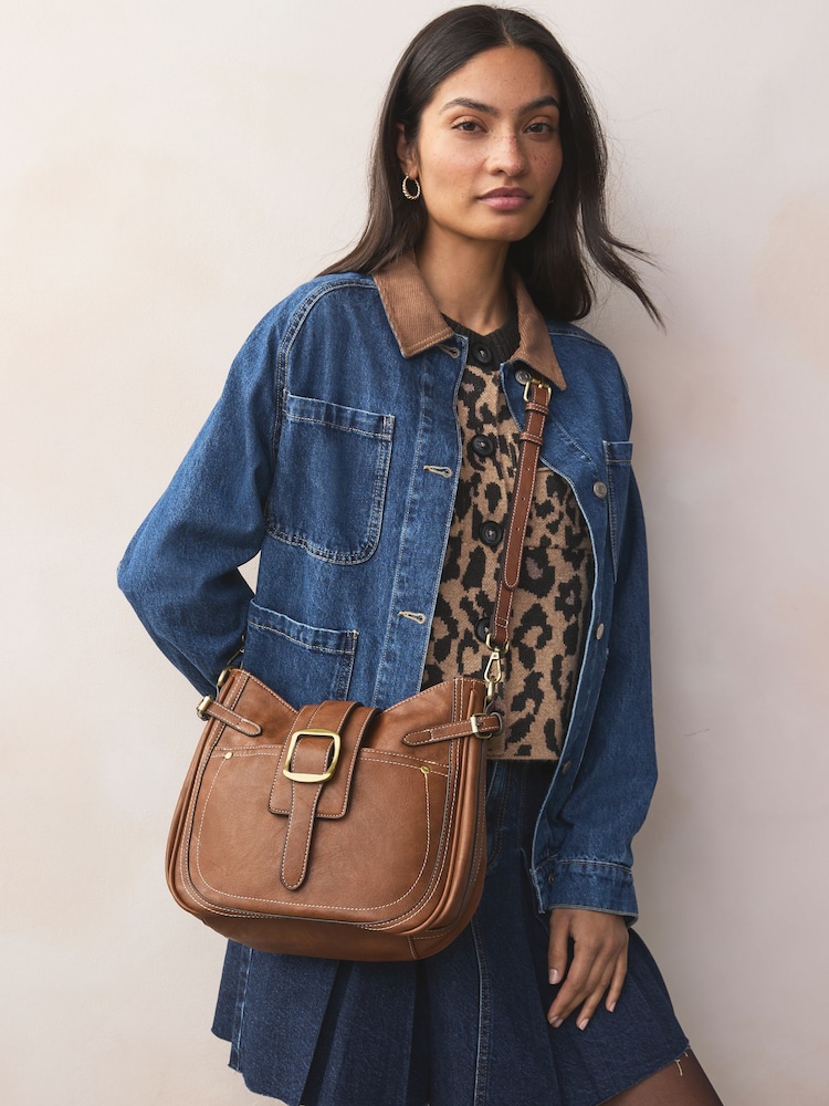 Tan Brown Buckle Saddle Cross-Body Bag - Image 1 of 9