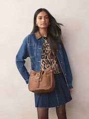Tan Brown Buckle Saddle Cross-Body Bag - Image 2 of 9