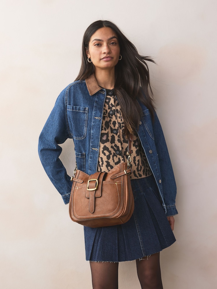 Tan Brown Buckle Saddle Cross-Body Bag - Image 2 of 9