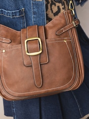 Tan Brown Buckle Saddle Cross-Body Bag - Image 3 of 9