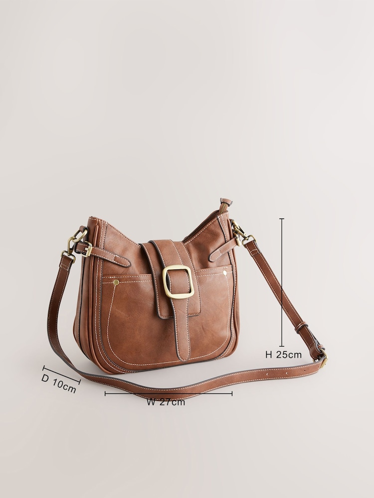 Tan Brown Buckle Saddle Cross-Body Bag - Image 4 of 9