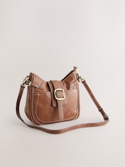 Tan Brown Buckle Saddle Cross-Body Bag - Image 6 of 9