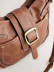 Tan Brown Buckle Saddle Cross-Body Bag - Image 8 of 9