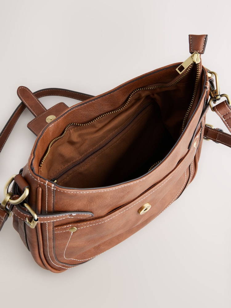 Tan Brown Buckle Saddle Cross-Body Bag - Image 9 of 9