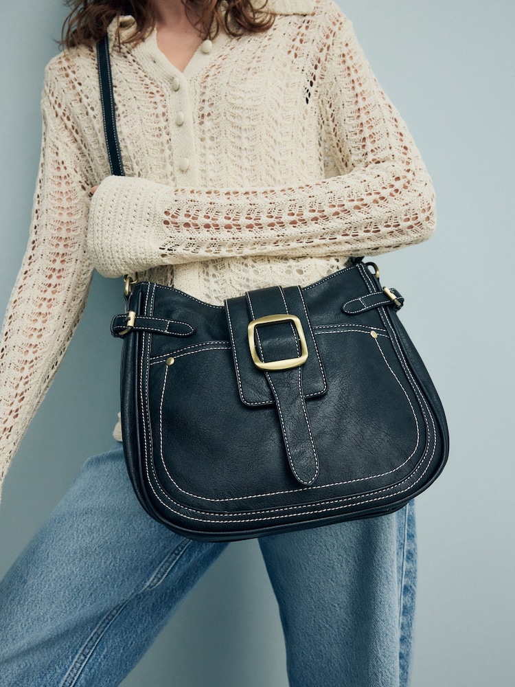 Black Buckle Saddle Cross-Body Bag - Image 2 of 11