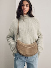 Sand Suede Stud Sling Boho Bag - Image 1 of 12