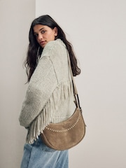 Sand Suede Stud Sling Boho Bag - Image 2 of 12
