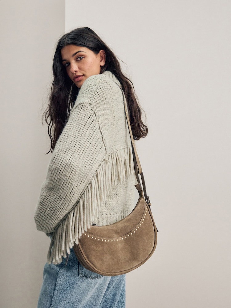 Sand Suede Stud Sling Boho Bag - Image 2 of 12