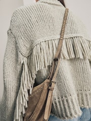 Sand Suede Stud Sling Boho Bag - Image 5 of 12