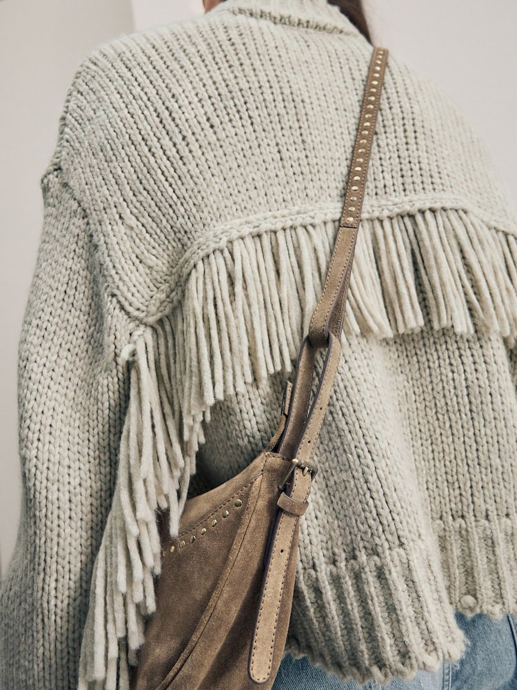 Sand Suede Stud Sling Boho Bag - Image 5 of 12